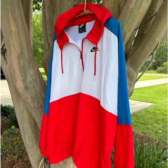 NIKE Red White & Blue Quarter Zip Pullover Windbreaker Men’s size XXL SWEET FIND - Picture 4 of 7